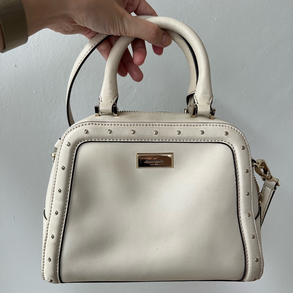 Small Kate Spade Leather Studded Rocki Street Crossbody Bag in Pebble